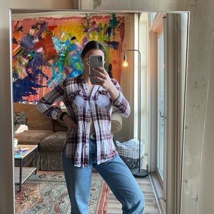 red & white thin flannel shirt